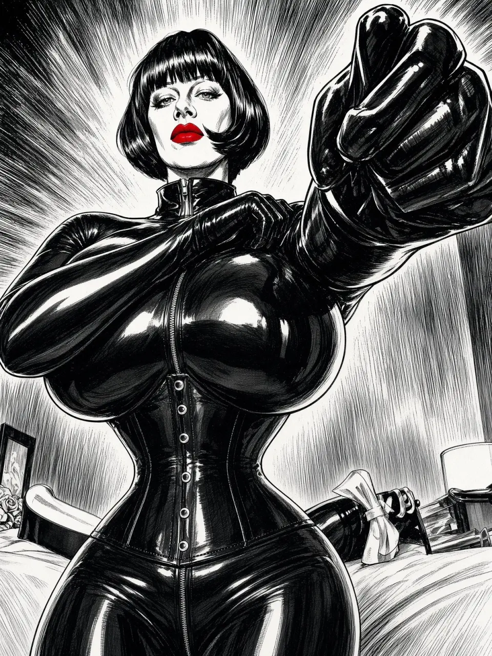 fan art for ts mistress Mia in the style of Eric Stanton